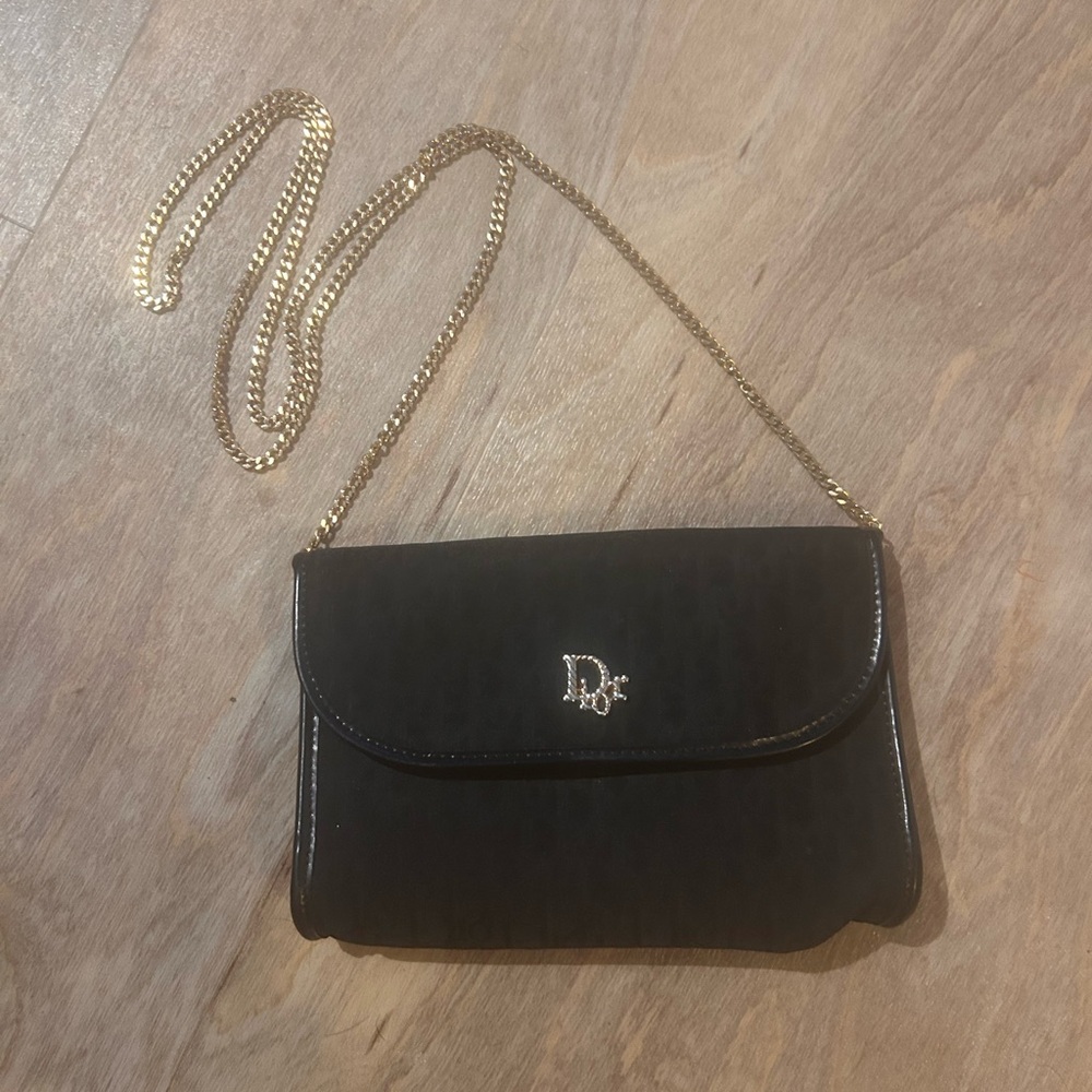 Christian Dior Vintage Black Clutch with Gold Chain
